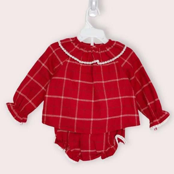 NWT Bella Bliss Christmas outfit Birdie bloomer matching set red plaid 6 months - Picture 1 of 12